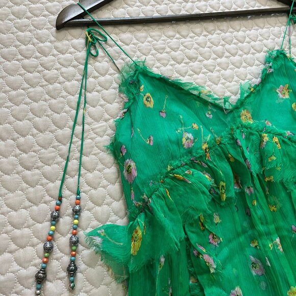 NWOT The Kooples Silk Green Floral Mini Dress Size 2 - Picture 6 of 12